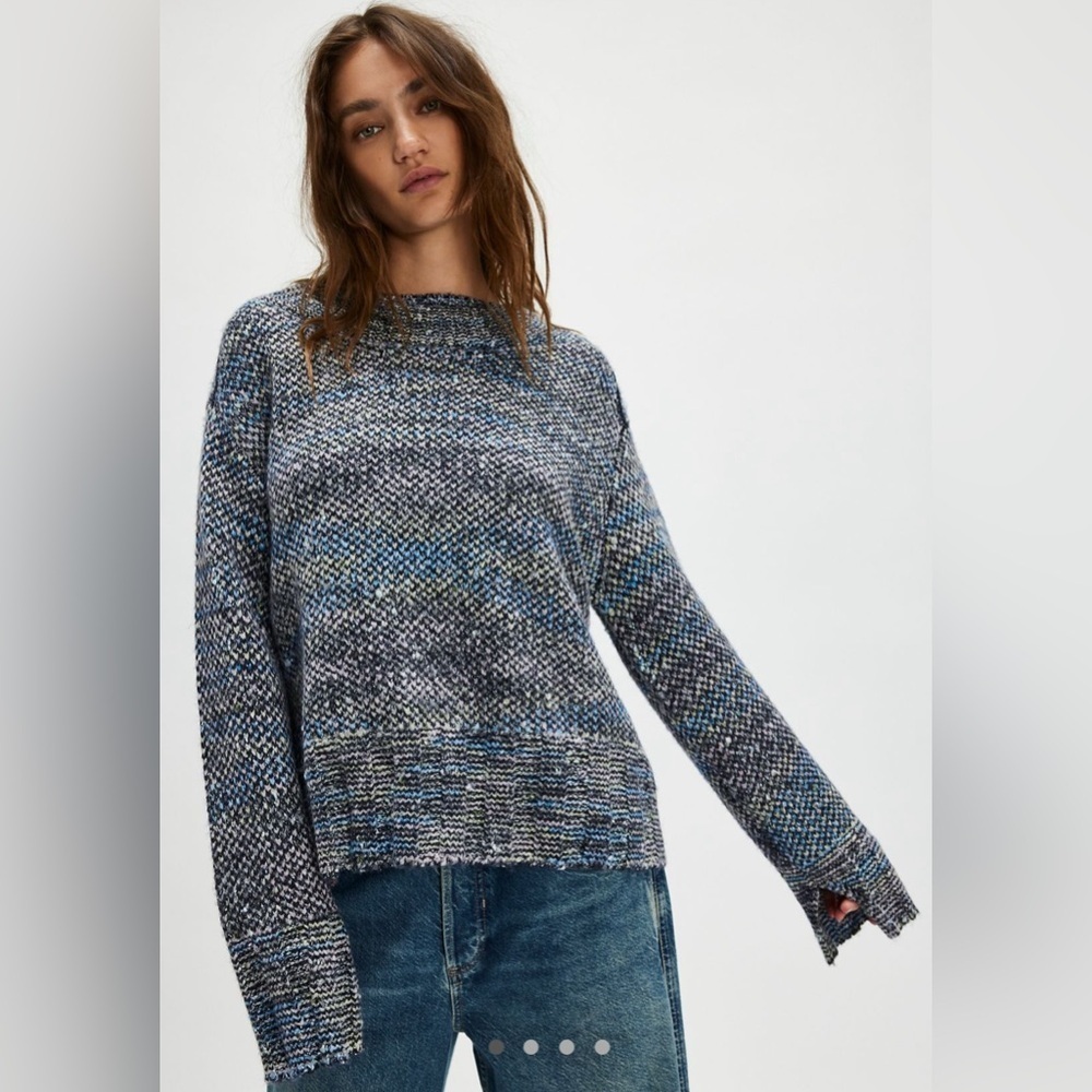 NWT free people lunar eclipse cotton candy pullover oversized small black blue